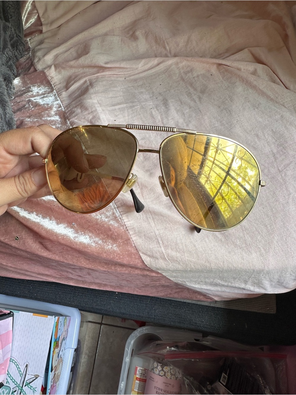 Gold Aviator Sunglasses with Brown-Gold Lenses Versace
